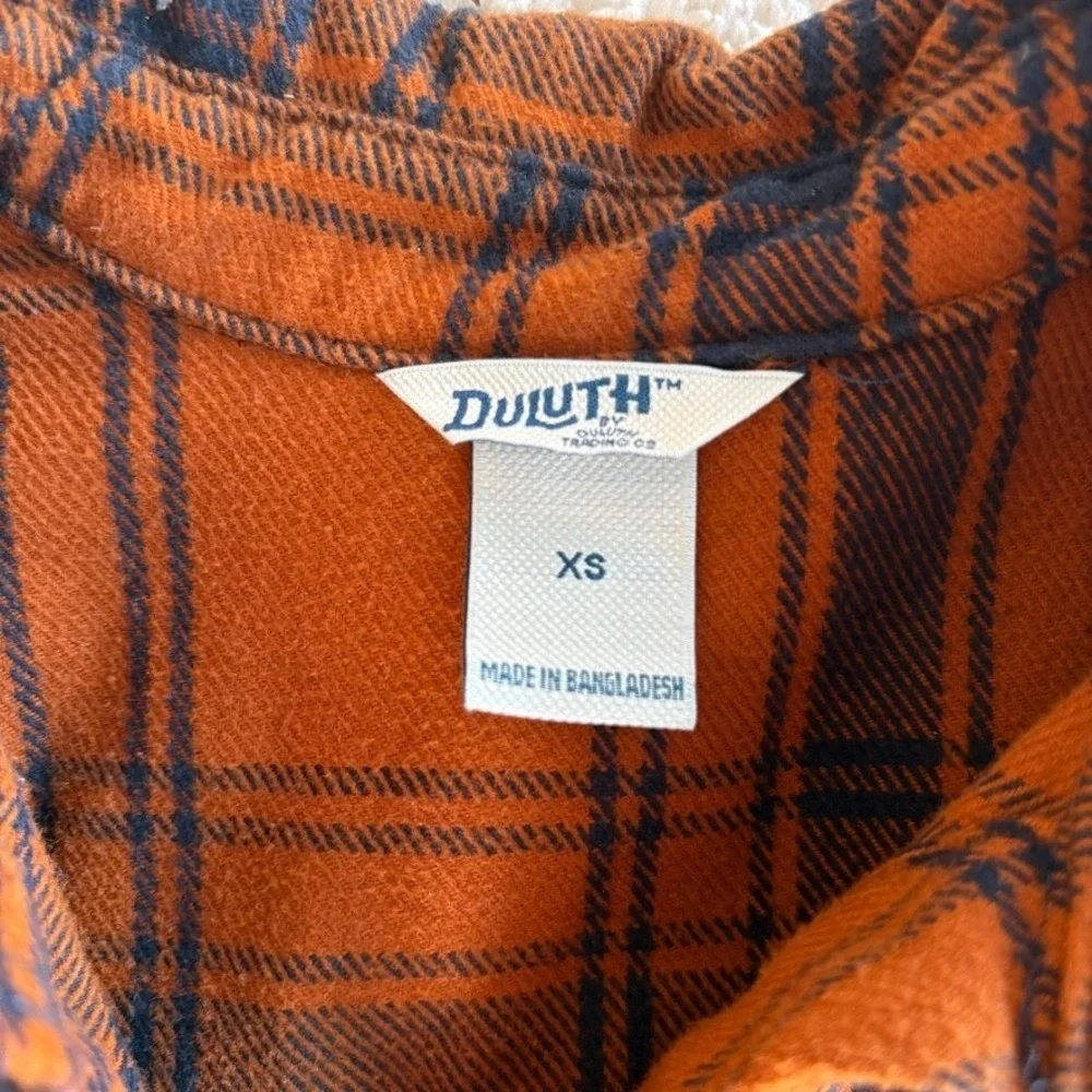 Duluth Trading Co Womens Folklore Flannel Duster‎ XS Blue Orange Plaid Insulated
